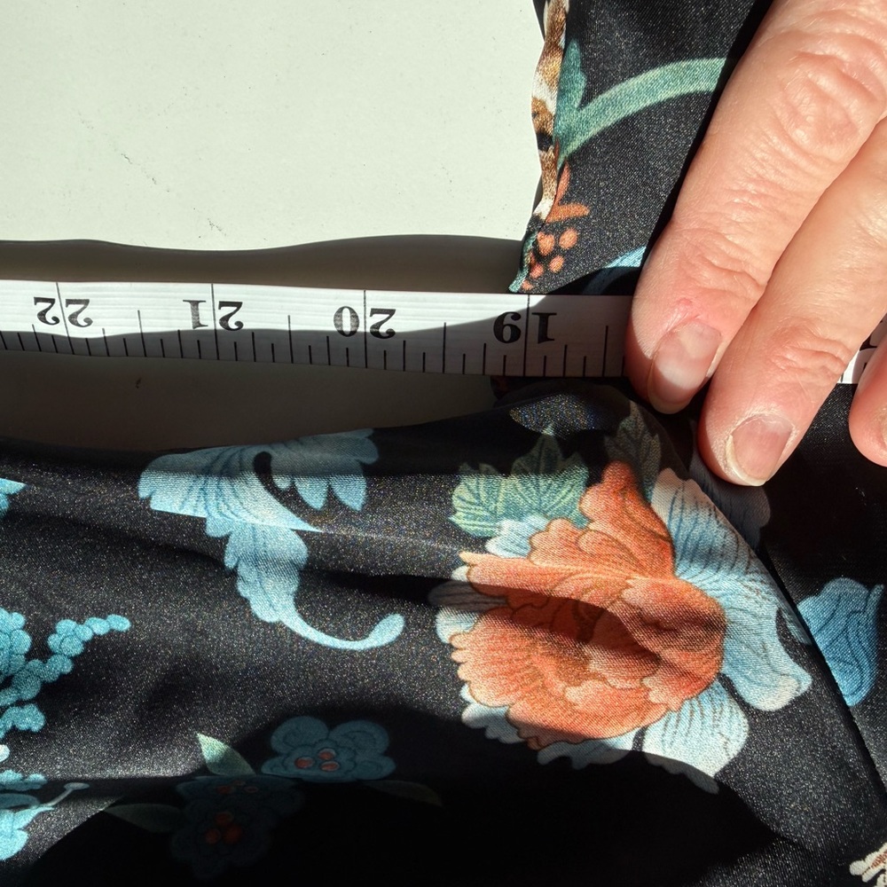 H&M Black silky lined zipper Bomber Jacket with Blue and Orange Blooms small - Picture 5 of 7